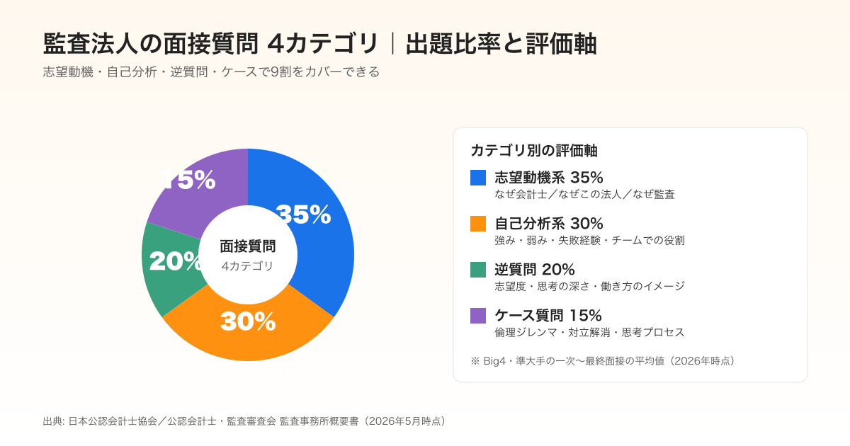 監査法人の面接で問われる質問4カテゴリと出題比率